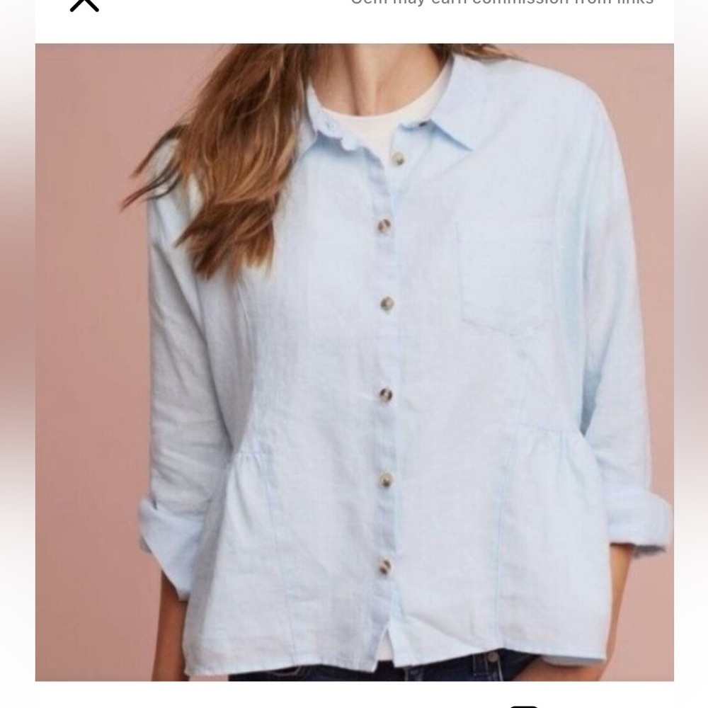 Anthropologie Holding Horses Mckenzie Linen peplum blouse Light Blue